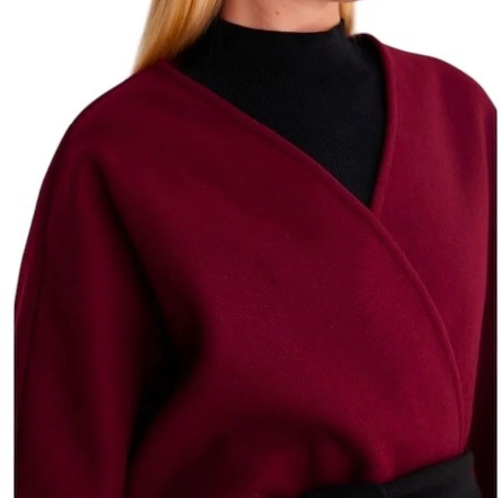 NWT Express Elegant Burgundy and Black Women's Warm Wrap Front Cape Coat M/L